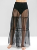 Jupe Superposée en Maille Transparente à Pois M Noir