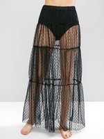 Jupe Superposée en Maille Transparente à Pois M Noir