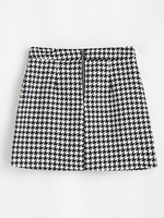 Jupe Zip en Avant Carreaux à Grille en Tweed M Noir