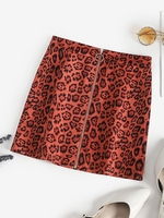Jupe Zippé Léopard en Faux Daim avec Anneaux S Brun