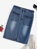 Jupe Moulante Fendue en Avant Ourlet Tréssé en Denim Xl Bleu