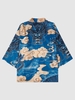 Kimono à Imprimé Bon Augure et Dragon Chinois Xxl Bleu océan