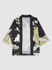 Kimono à Imprimé Lune Soleil et Grue à Manches Courtes Xl Vanille
