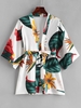 Kimono Ceinture Plante Imprimée S Blanc