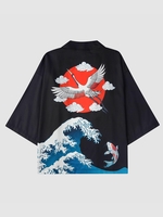 Kimono Décontracté à Imprimé Lune Soleil et Vague D