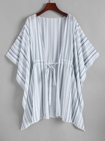 Kimono de Plage Oversize à Rayures avec Cordon de Serrage Taille unique Gris clair