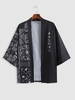 Kimono Lâche à Imprimé Lettre et Graphique M Noir