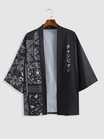 Kimono Lâche à Imprimé Lettre et Graphique S Noir