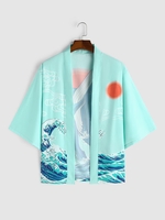 Kimono Ouvert en Avant à Imprimé Baleine 2xl Bleu tron