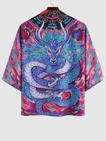 Kimono Ouvert en Avant Motif de Dragon Caractère Chinois M Multi a