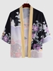 Kimono Ouvert en Avant Motif de Fleurs L Noir
