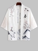 Kimono Ouvert en Avant Motif de Grue et de Caractère Chinois L Blanc