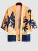 Kimono Ouvert en Avant Motif de Palmier et de Coucher du Soleil M Moutarde
