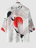 Kimono Ouvert en Avant Motif Grue à Couronne Rouge et Soleil L Blanc