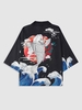 Kimono Ouvert en Avant Motif Poisson Koi et Vague D