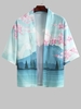 Kimono Ouvert en Avant Motif Sakura de Montagne Xl Bleu lierre