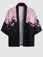 Kimono Ouvert en Avant Motif Sakura L Noir