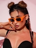 Lunettes de Soleil en Forme Rectangle Monture en Couleur Unie