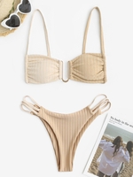 Maillot de Bain Bikini à Bretelle en Blocs de Couleurs en Métal U Taille unique Café lumière