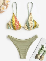 Maillot de Bain Bikini à Imprimé Ethnique Taille unique Vert clair