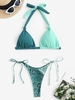 Maillot de Bain Bikini à Imprimé Ethnique Noué en Blocs de Couleurs Taille unique Vert