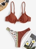 Maillot de Bain Bikini à Imprimé Fleur à Armature avec Nœud Papillon Taille unique Café