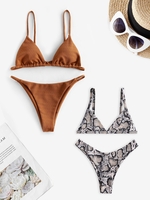 Maillot de Bain Bikini à Imprimé Peau de Serpent Noué à Cordon 2 Pièces Taille unique