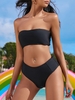 Maillot De Bain Bikini Bandeau Push Up Taille Haute Échancré Solide M Noir