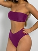 Maillot De Bain Bikini Bandeau Push Up Taille Haute Échancré Solide M Violacé rouge