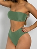 Maillot De Bain Bikini Bandeau Push Up Taille Haute Échancré Solide S Vert armée