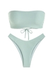 Maillot de Bain Bikini Bandeau Texturé à Lacets Au Dos S Vert clair
