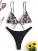 Maillot de Bain Bikini Brassière String Motif Peau de Serpent Taille unique Noir