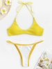 Maillot de Bain Bikini Contrasté à Col Halter à Volants Taille unique Jaune