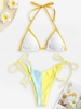 Maillot de Bain Bikini Contrasté en Blocs de Couleurs à Volants Taille unique Jaune