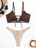 Maillot de Bain Bikini Côtelé à Imprimé Léopard Noué en Avant Taille unique Café profond