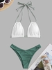Maillot de Bain Bikini Côtelé à Jambe Haute à Col Halter Taille unique Vert