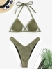 Maillot de Bain Bikini Côtelé à Jambe Haute Taille unique Vert clair
