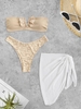 Maillot de Bain Bikini Côtelé Animal à Pois à Armature en V avec Sarong Taille unique Café lumière