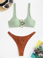 Maillot de Bain Bikini Côtelé Anneau en O Taille unique Vert clair