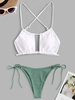Maillot de Bain Bikini Côtelé Croisé Broderie Anglaise Taille unique Blanc