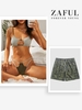 Maillot de Bain Bikini Côtelé Découpé en Blocs de Couleurs et Short de Plage Imprimé pour Couple Taille unique Vert profond