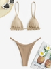 Maillot de Bain Bikini Côtelé Métallique à Volants Taille unique Café lumière