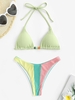 Maillot de Bain Bikini Côtelé Perlé en Blocs de Couleurs Taille unique Vert