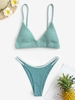 Maillot de Bain Bikini Côtelé Texturé Découpé à Volants Taille unique Vert