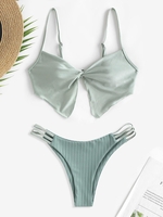 Maillot de Bain Bikini Côtelé Tordu en Forme de Papillon Taille unique Vert