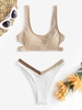 Maillot de Bain Bikini Découpé en Blocs de Couleurs à Jambe Haute Taille unique Café lumière
