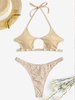 Maillot de Bain Bikini Découpé Léopard Embelli de Coquille Taille unique Café lumière