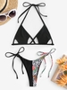 Maillot de Bain Bikini Dos-Nu à Imprimé Léopard et Fleurs Taille unique Noir