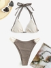 Maillot de Bain Bikini Dos-Nu Côtelé avec Bretelles Taille unique Café lumière