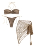 Maillot de Bain Bikini et Robe Ajourée Embellie de Coquille Au Crochet à Lacets Taille unique Café